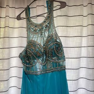Blue Rhinestone Prom Dress